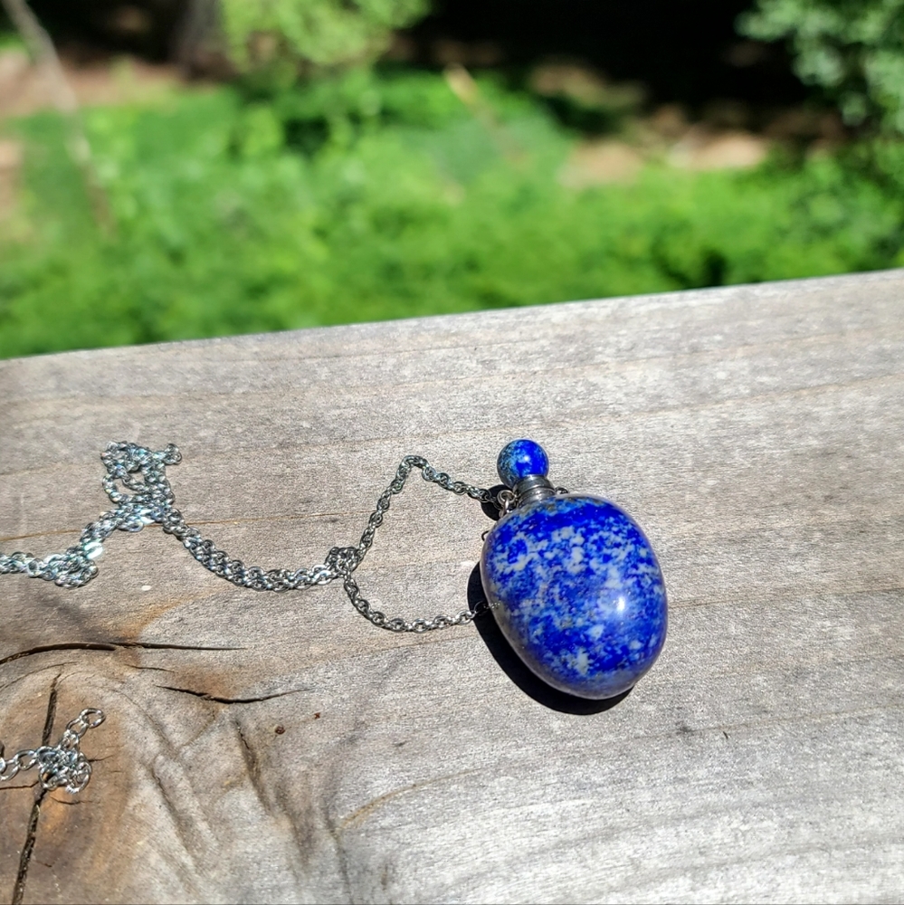 LARGE Blue Cobalt Lapis bottle pendant necklace - Picture 5 of 11